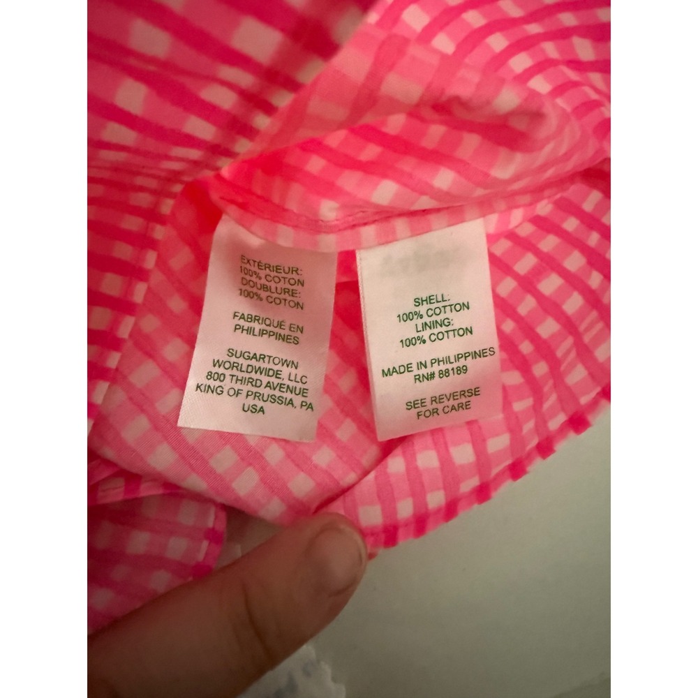 Lilly Pulitzer Frankee Neon Pink Gingham Off The Shoulder Ruffle Sleeve Top XXS - Picture 5 of 5